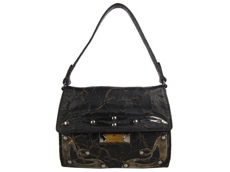 Miu Miu Distressed Black Leather Evening Bag