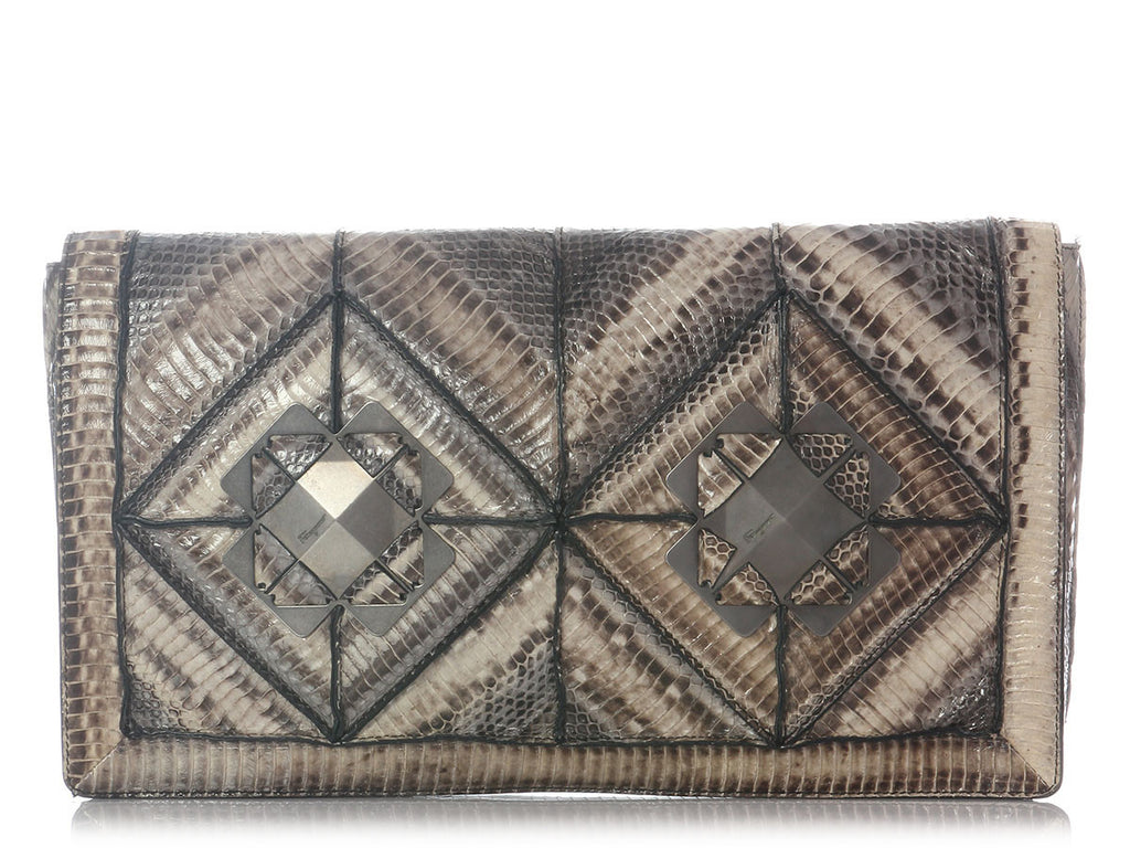 Ferragamo Large Natural Snake Clutch