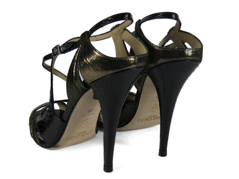 Jimmy Choo Black Snake and Metallic Bronze Kalas