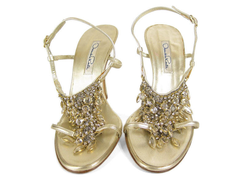 Oscar de la Renta Gold Crystal Sandals