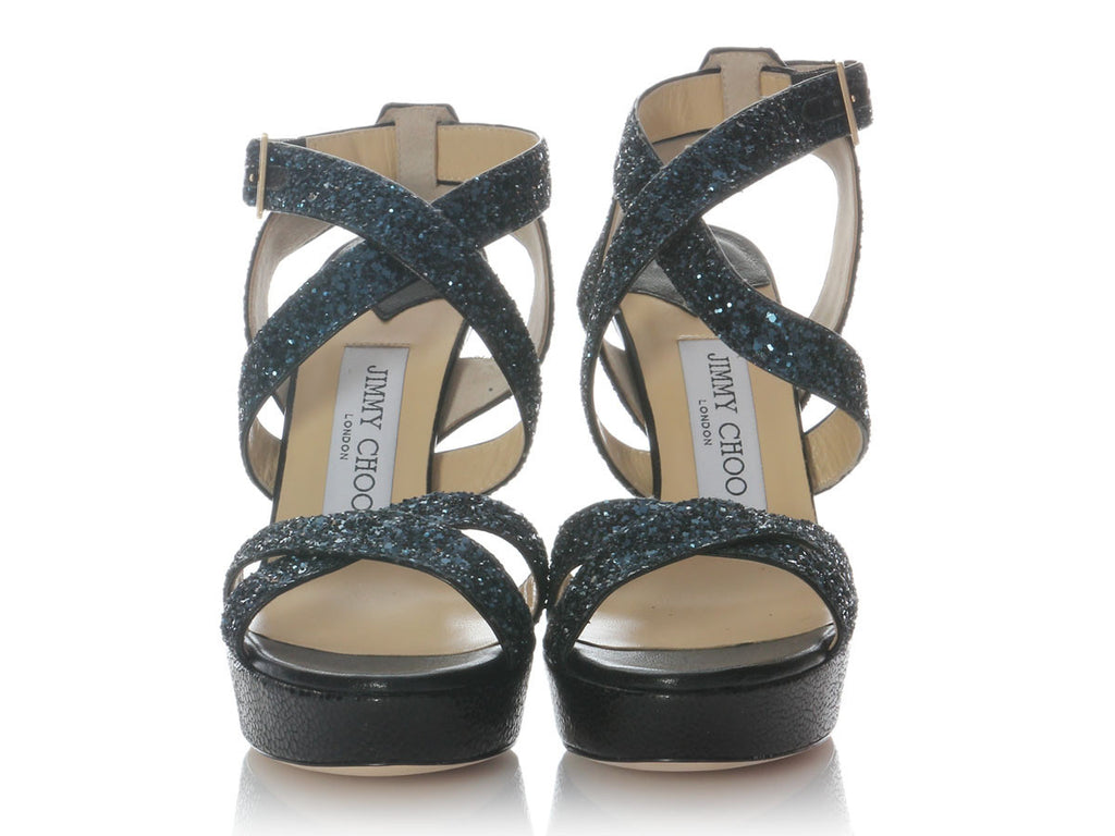 Jimmy Choo Navy Lottie Course Winter Glitter Vamps